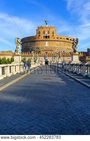 Rome, Italy - October 9, 2020: 2nd Century Castle Of Saint Angel, Mausoleum Of Roman Emperor Hadrian