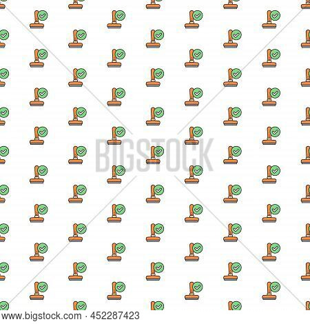Vector Approved Stamp, Accepted Pattern With Various Icons. Symbol Texture Design.