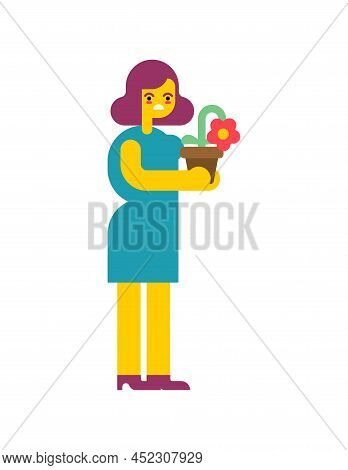 Sad Woman With Withered Flower. Vector Illustration
