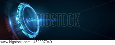 Cloud Technology Computing Concept. Robot Pressing Button On Virtual Screen. 3d Render3d Illustratio