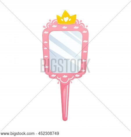 Princess Hand Mirror.rectangule Pink Mirrors With Gold Crown.cartoon Style