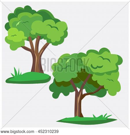 Collection Of Trees Illustrations. Complementing The Nature Of Various Media Used In Design On A Gra