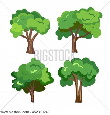 Collection Of Trees Illustrations. Complementing The Nature Of Various Media Used In Design On A Whi