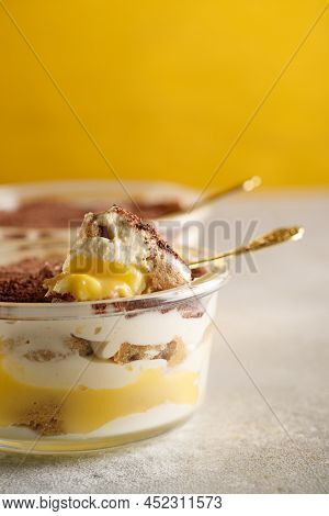 Tiramisu. Dessert With Cream For Breakfast. High Quality Photo