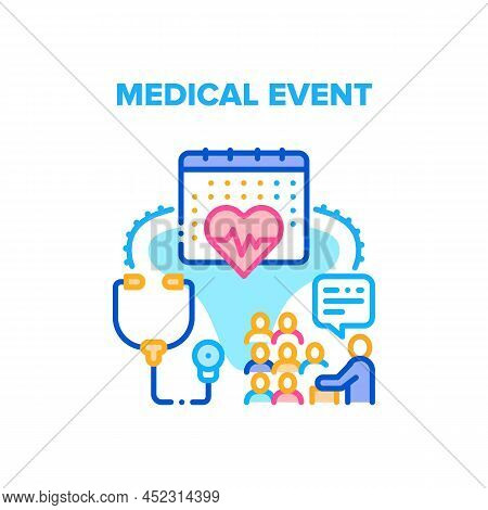 Medical Event Vector Icon Concept. Doctor And Scientist Conference Or Educational Lecture Medical Ev