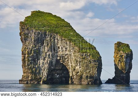 Faroe Islands Coastline Landscape In Vagar Island On Sunny Day