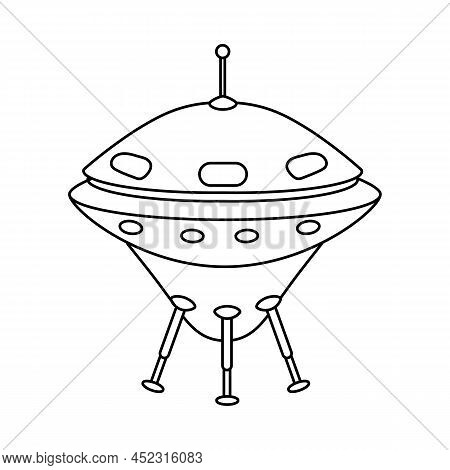 Ufo Icon, Spacecraft Of Alien. Vector Outline Style