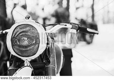 Old Tricar, Three-wheeled Motorbike Of Wehrmacht, Armed Forces Of Germany Of World War Ii Time In Wi