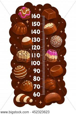 Kids Height Chart With Chocolate Marzipan, Truffle, Praline, Nougat, Roasted Nuts Candy Sweets. Chil