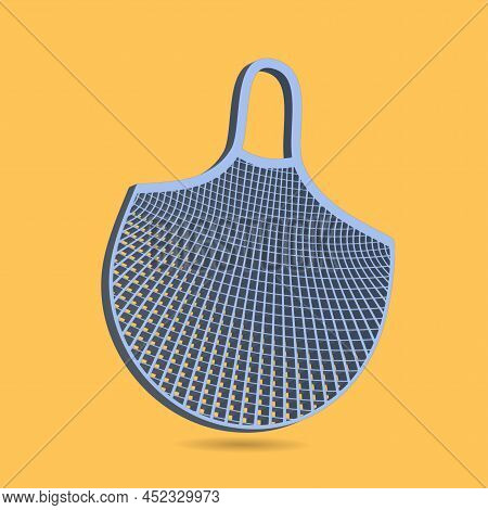 String Bag, Open Netted Bag. 3d Illustration. Eco Bag Shopper Isolated On Yellow Background.