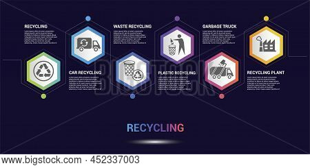 Infographic Recycling Template. Icons In Different Colors. Include Recycling, Trash Container, Burna