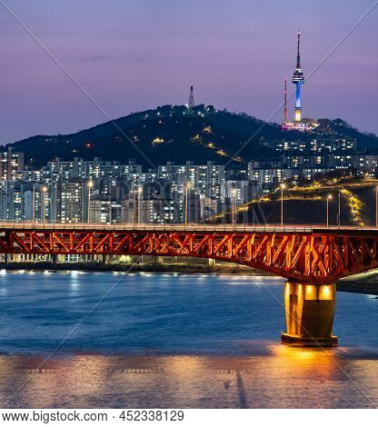 Han River And Seoul Tower On Namsan Mountain In Central Seoul South Korea On 2 April 2022