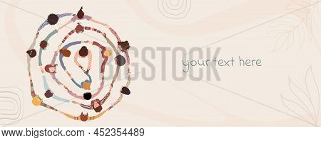 Group Of Multicultural And Multiethnic Women And Girls In A Circle Holding Hands. Top View. Female S