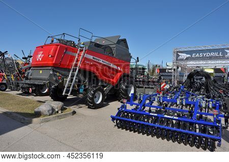 Kaunas, Lithuania - March 31, 2022: Massey Ferguson Activa Combine Tractor Vehicle At International 