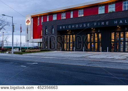Richmond, Canada - December 06, 2020: Brighouse Fire Hall Nomber 1 Modern Firehouse Building