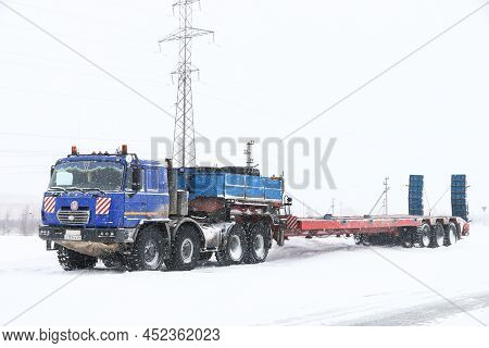 Novyy Urengoy, Russia - April 30, 2018: Offroad Semitrailer Truck Tatra T815-2 Terrno1 At A Snow Cov