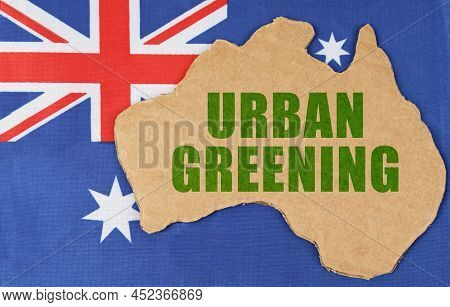 National Concept Of Australia. On The Flag Of Australia Lies The Contour Of The Map Of The Country W