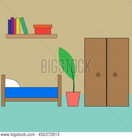 Modern Flat Infographic With Cartoon Room. Interior Wallpaper. Vector Illustration. Stock Image.