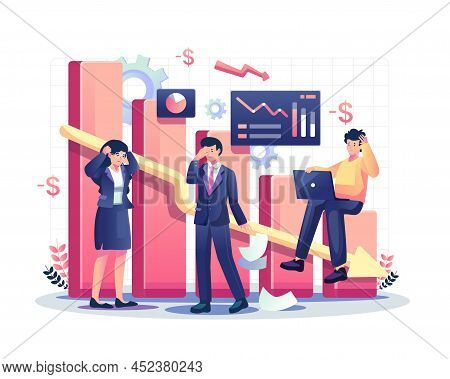 Business Financial Down Concept With People Fail Increases Their Profits. Money Crisis And Loss. Inv
