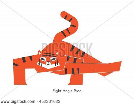 Vector Isolated Illustration With Cartoon Animal Doing Balancing Yoga Practice - Astavakrasana. Asia