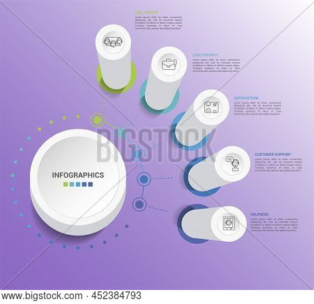 Infographic Customer Service Template. Icons In Different Colors. Include Ivr, Solution, Touchpoint,