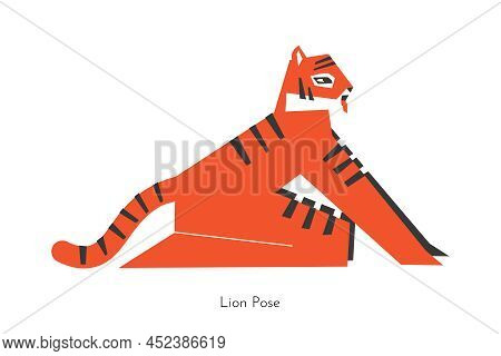 Vector Isolated Concept With Animal Cartoon Character Doing Balancing Yoga Practice - Simhasana. Ben