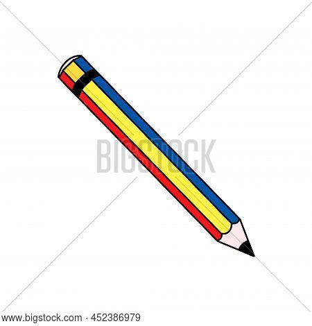 Small Sharp Pencil. Template For Text. Background For Design. School Supplies. Little Crayon. Office