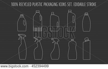 Recycle Cleaning Bottle And Garbage Recycling Icon Concept Of Waste Sorting. Editable Stroke. Vector