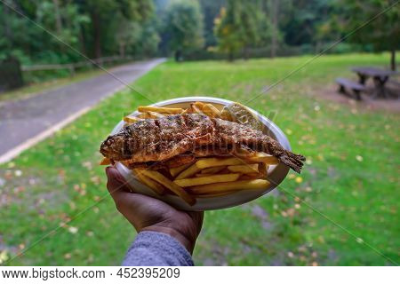 Deep Fried Trout Pisztrang Fish Traditional Food In Szalajka Valley Hungary