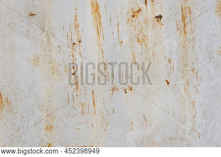 The Texture Of Brown Rust And Stains On The Old Metal Surface, Selective Focus. Metal Corrosion, Pee