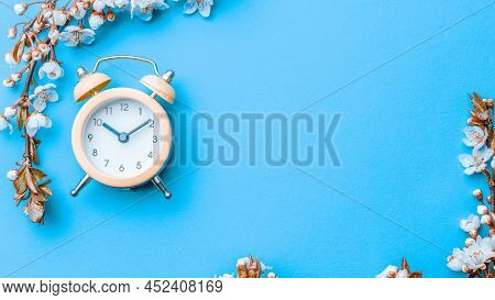 Spring Background Blue With Flower Blossom And April Floral Nature In Beautiful Scene With Blooming 