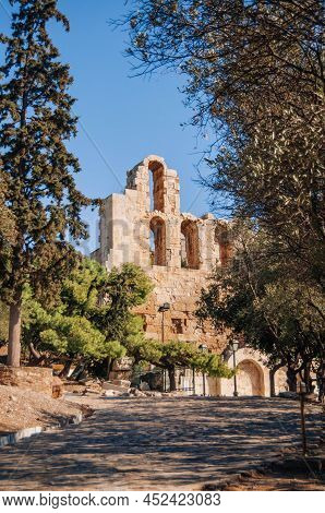 View Of The Odeon Of Herodes Among The Trees, Athens, Greece.