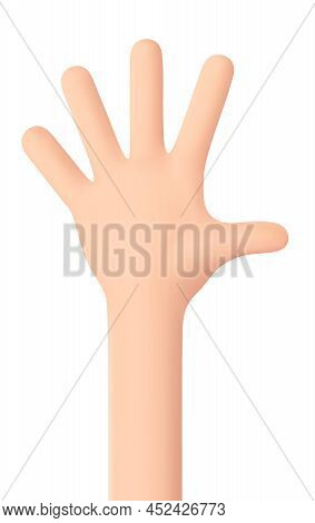 Hello - Hand Gesture. Unclenched Palm. Counting On Fingers - Number Five. All Fingers Are Unclenched