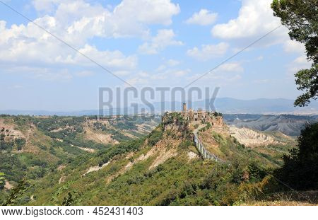 Small Village Called Civita Di Bagnoregio Made With Tufa Rock In Central Italy