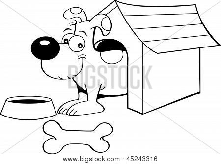 Cane cartone animato in una cuccia