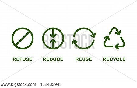 4r Four Rs Save The Environment, Main Eco Symbols Refuse Reduce Reuse Recycle Vector Icons