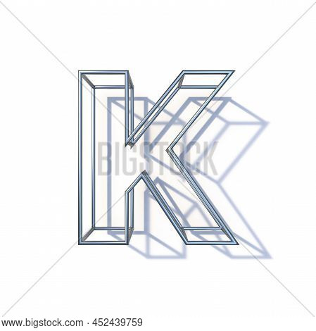 Steel Wire Frame Font Letter K 3d Render Illustration Isolated On White Background
