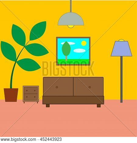 Modern Flat Infographic With Cartoon Room. Interior Wallpaper. Vector Illustration. Stock Image.