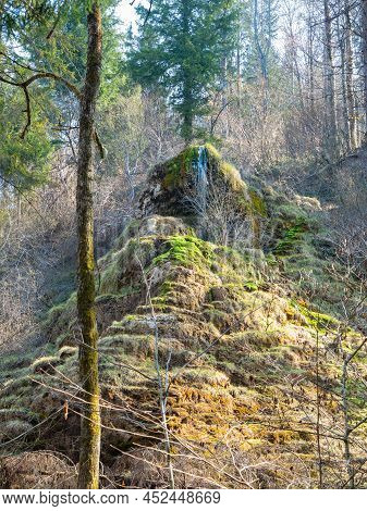 The Waterfall Of Tuefels Chilen In The Hills Around Zurich, Switzerland, Is Famous For Its Sedimenta