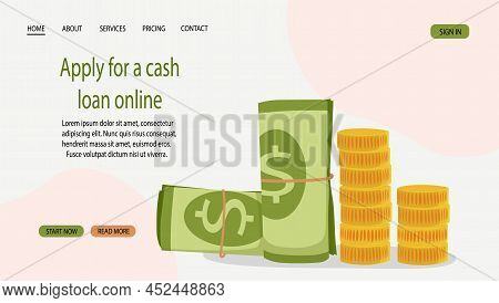 Gold Coins Stack And Banknotes In A Roll. Banking Operations. The Concept Of Contribution, Savings S