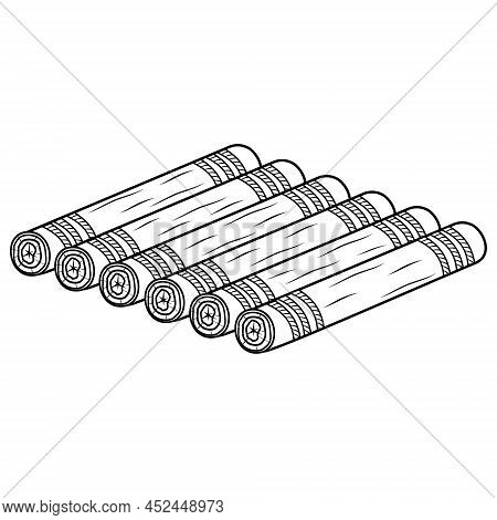 Wooden Raft, Isolated Vector Illustration Black Outline Sketch Doodle.