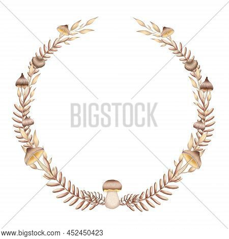 Elegant Forest Mushrooms Wreath, Beige Branches With Toadstools, Magical Wreath, Witchy Design Eleme