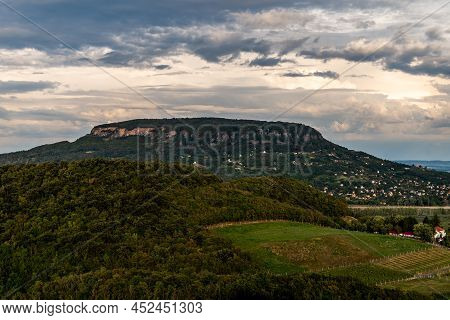 Vineyard In Badacsony, Famous Vine Region In Balaton Highland, Hungary. Vine Farm Aerial View.