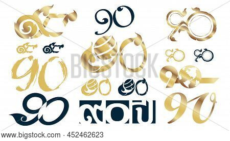 Logo Text Thailand Alphabe Number  And Arabic Numerals. Ninety English Translation.illustration Desi
