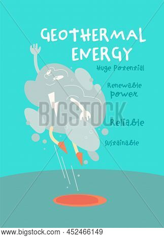 Geothermal Energy Vertical Poster With Funny Creative Character.