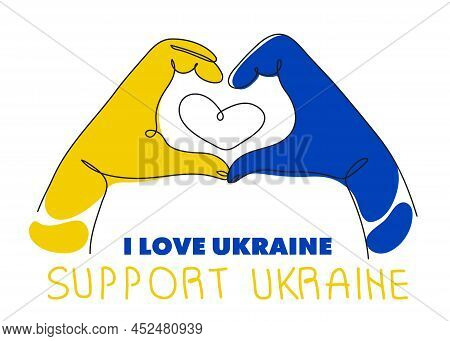 This Is Design Illustration With Hand Heart Sign With Lettering Phrases Support Ukraine, Love Ukrain