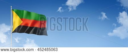 Azawad Mnla Flag, Three Dimensional Render, Isolated On A Blue Sky. Horizontal Banner. 3d Illustrati