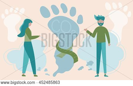 This Is A Vector Design Hand Drawn Carbon Footprint Concept With Couple Measure Centimeter Co2 Exhau