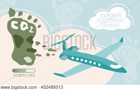 This Is A Vector Design Hand Drawn Carbon Footprint Concept With Airplane And Lettering. This Is Ill