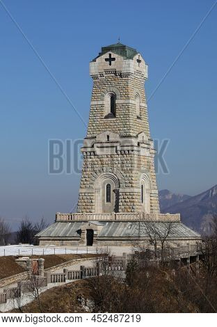Recoaro, Vi, Italy - February 28, 2022: Monumental Memorial Ossuary Of Pasubio Mount